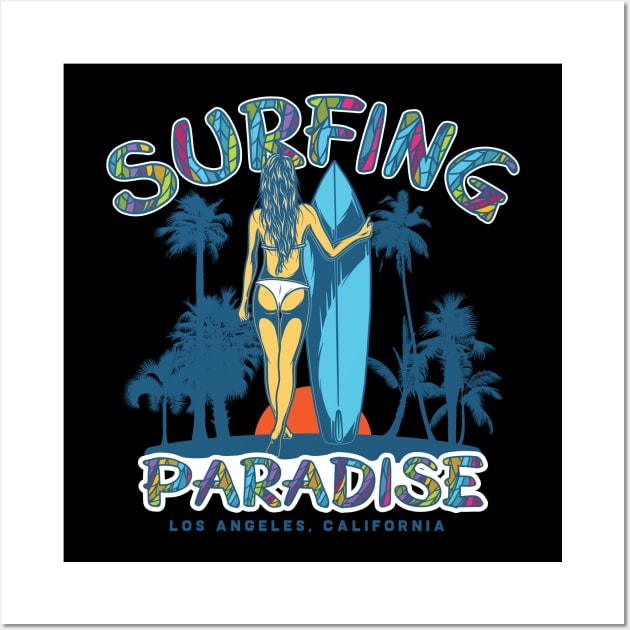 Surfing Paradise Los Angeles California Wall Art by CyberpunkTees